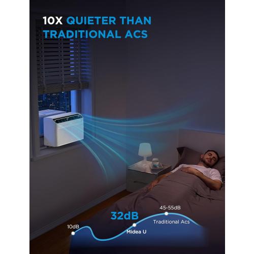 Midea 8,000 BTU U Shaped Smart Inverter Window Air Conditioner - Cools 350 Sq Ft, Ultra Quiet with Open Window Flexibility - Alexa/Google Assistant Compatible - 37% Energy Savings, Remote (Updated)