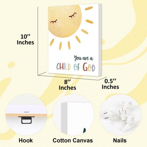 HOURIA Kids Bible Verses Wall Decor,Inspirational Christian Wall Art,Set Of 6 (8’’X10’’) Rainbow Scripture Canvas Wall Art For Nursery Bedroom Classroom Sunday School Decor,Christian Gifts For kids