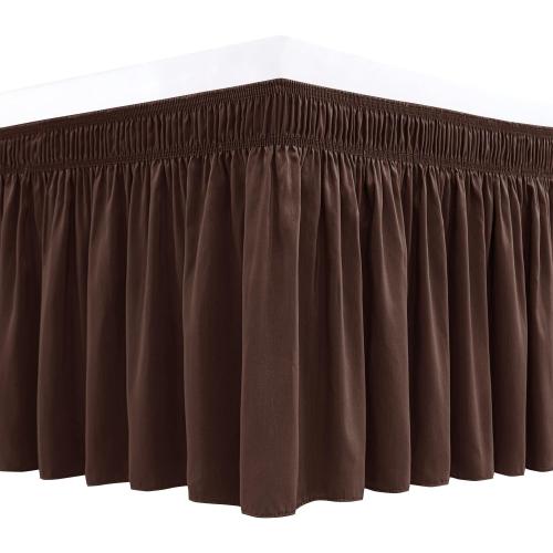 Biscaynebay Wrap Around Bed Skirts for Queen Beds 17 Long Drop, Brown*** Adjustable Elastic Dust Ruffles Easy Fit Wrinkle & Fade Resistant Silky Luxurious Fabric Solid Machine Washable Queen size