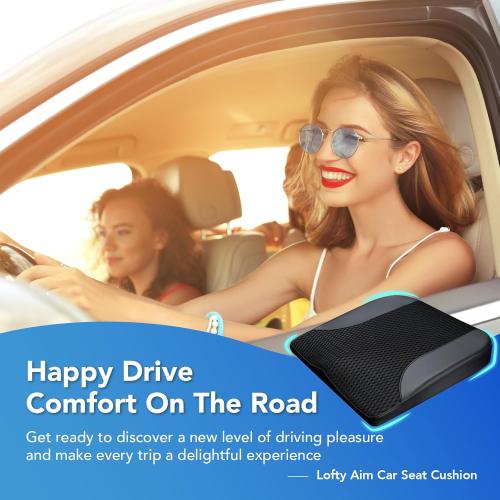 Car Seat Cushion, Comfortable Memory Foam Seat Pillow for Driving, Sciatica-Back Pain Relief, Cushion for Car-Truck, Office, Wheelchair - Black
