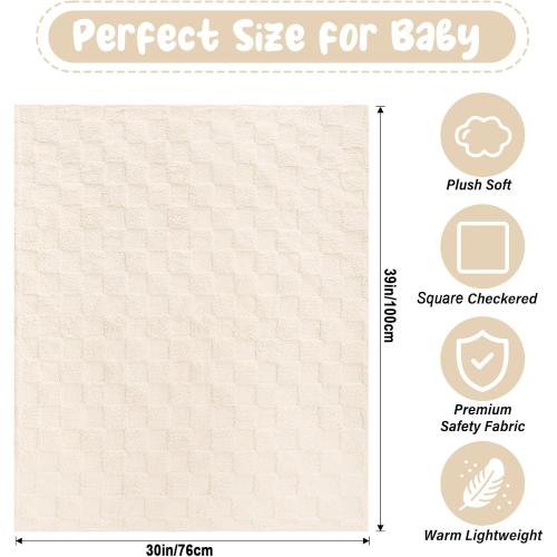 Plush Soft with Square Checkered Baby Blanket,Fleece Infant Toddler Blankets for Girls Boys,Warm Lightweight Breathable Newborn Receiving Blankets for Crib Stroller 30×39(Beige,Square)