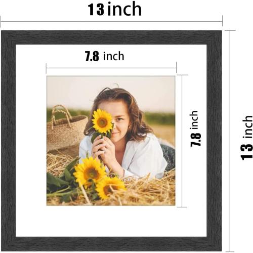 12x12 Picture Frame Rustic Black Wood Set of 6,Display Square Pictures 8x8 with Mat or 12x12 Without Mat,Multi Photo Frames Collage for Wall - Gallery Wall Frame Set