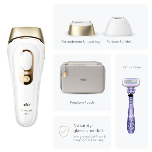 Braun Smart IPL, Silk·Expert Pro 5: at Home Laser Hair Removal for Women and Men, Permanent Visible Hair Reduction in Hair Regrowth for Body & Face, Soft Pouch and Precision Head, IPL5157