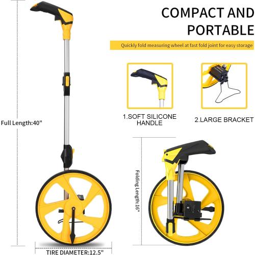 Zozen Measuring Wheel in Feet and Inches, Mechanical/Double Collapsible/One Key to Reset/Kickstand to Keep Stand/Starting Point Arrow and Cloth Carrying Bag, 0-9,999 Ft Measure Wheel.