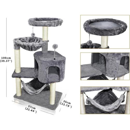 YUNIQUE Cat Tree with Cat Condo and Big Hammock, Grey