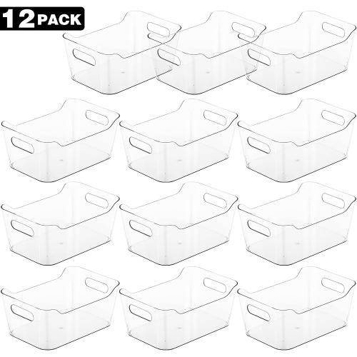 Tiawudi 12 Pack Plastic Storage Bins, Multi-Use Organizer Bins, Pantry Organizer, Clear Storage Containers for Home, Kitchen, Office, Cabinet, Shelf and Fridge Organization