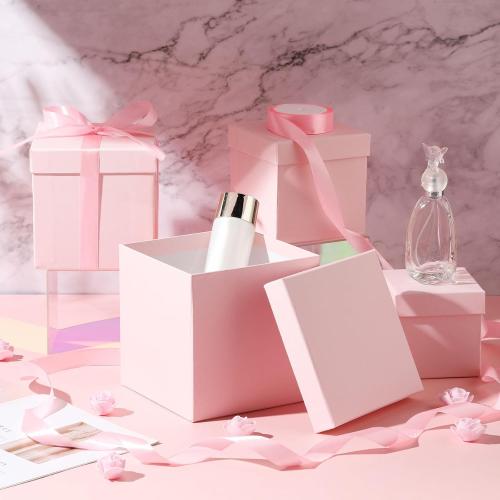 Cholemy 5 Pcs Square Nesting Boxes Decorative Gift Boxes with Lid and Ribbon Assorted Sizes Wrap for St. Patrick's Day, Carnival, Anniversary, Birthday, Bridal Shower Party Gifts(Pink)
