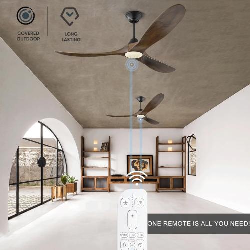 60 Inch Ceiling Fans with Lights, Outdoor Ceiling Fans for Patios with Light Damp Rated, 3 Blades Wood DC Ceiling Fan Modern Large Airflow Commercial Ceiling Fan with Remote & APP for Exterior Indoor