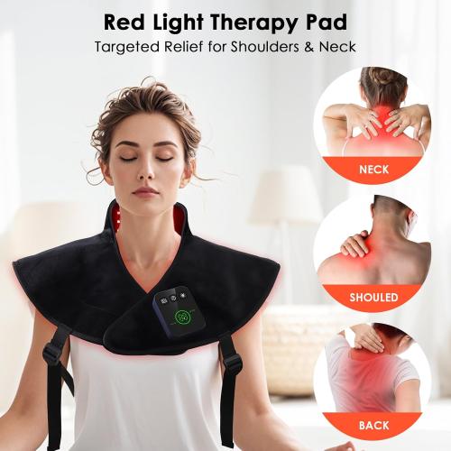 Color Black Red Light Therapy Neck Shoulder,Rechargeable Infrared Light Therapy Device for Body with Vibration and Timer,Wearable 660nm&850nm Red Light Therapy Wrap Pads for Body at Home