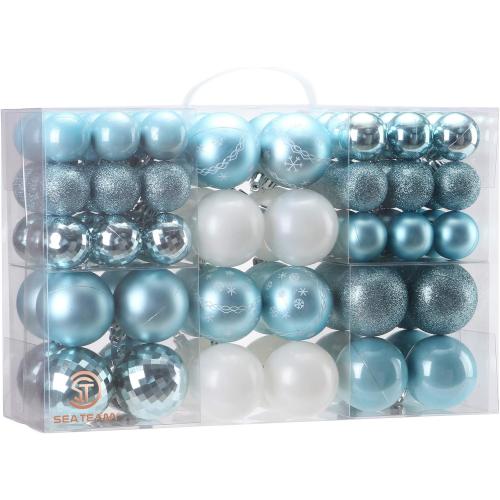Sea Team 86-Pack Shatterproof Babyblue Christmas Ball Ornaments Set, Assorted Multi-Sized Hanging Baubles, Xmas Tree Decorations, Seasonal Décor for Holiday Wreath Garland, Hooks Included