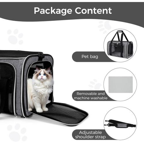 Grey 17x11x12 BAGLHER Pet Travel Carrier, Cat Carriers Dog Carrier for Small Medium Cats Dogs Puppies, Airline Approved Small Dog Carrier Soft Sided, Collapsible Puppy Carrier. Grey