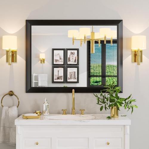 Matte Black Bathroom Mirror, 40x30 Inch Thick Metal Framed Wall Mirrors for Over Sink, Bedroom, Living Room, Entryway, Rectangle Wall-Mounted Mirrors(Horizontal/Vertical).