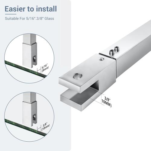 Shower Door Support Bar, Stainless Steel Glass to Ceiling Rod 18.2-31.7 (462mm-805mm), for Fix 5/16 (8mm) to 3/8 (10mm) Frameless Shower Glass Panel, Polished Chrome