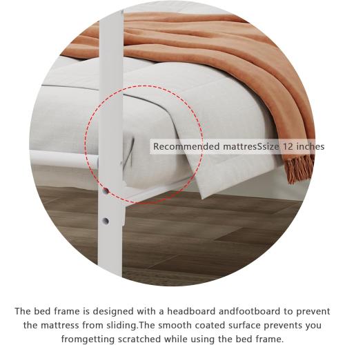 Metal Platform Full Bed Frame with Headboard Sturdy Steel Slats Support No Box Spring Needed Easy Assembly White