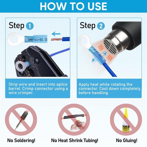 TICONN Set of  120Pcs Heat Shrink Wire Connectors, Waterproof Automotive Marine Electrical Terminals Kit, Crimp Connector Assortment, Ring Fork Spade Butt Splices
