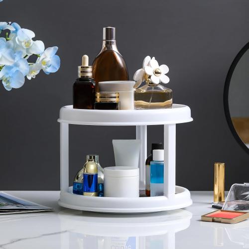 2 Tier 10 Turntable Lazy Susan Spice Organizer - Rotating Seasoning Rack for Pantry Cabinet Kitchen Countertop, Table Top Organizing - Multiuse Two Tier Rotating Organization Rack Spinner
