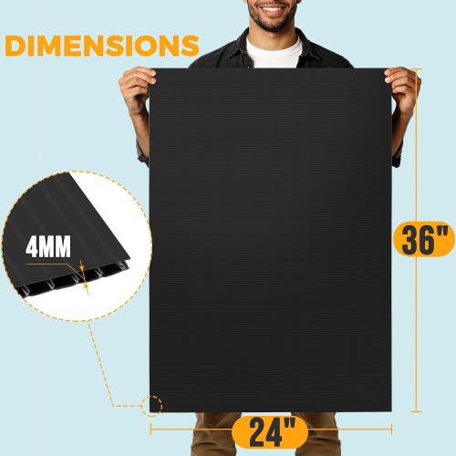 10-Pack Poster Board 24x36 Corrugated Plastic Sheets - 4mm, Extra Large Waterproof Blank Yard Sign for DIY Projects, Printing, Crafts, Presentations, Outdoor Displays, Signs - Black