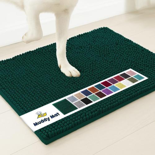 Muddy Mat® | Super Absorbent Door Mat Indoor, Microfiber Quick Dry Chenille Entryway Rug, Non-Slip Front Door Mat, Indoor Mats for Entryway, Machine Washable Pet Rug, Dark Green 30x19