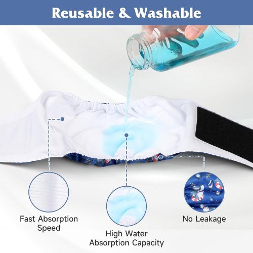 5 Pack Dog Diapers Male, High Absorbing Dog Wraps, Belly Bands for Male Dogs with Incontinence or Frequent Urination, Washable Doggie Diapers Fish L