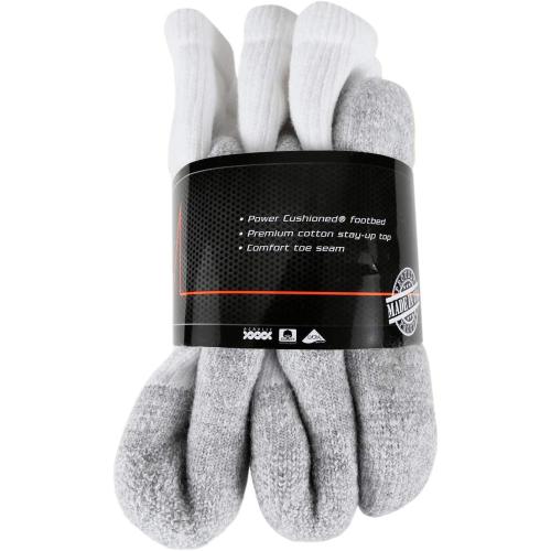 Size S/M POWER-CUSHIONED Performance Crew Large 6 Pair Pack (White), LARGE (Men's shoe