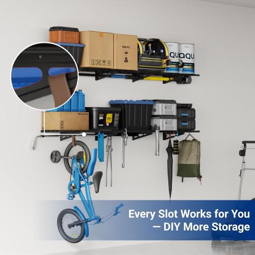 FLEXIMOUNTS 12-inch-by-72-inch Wall Shelf Garage Storage Rack Wall Mounted Floating Shelves,1x6ft,Black, 2-Pack, Classic Series