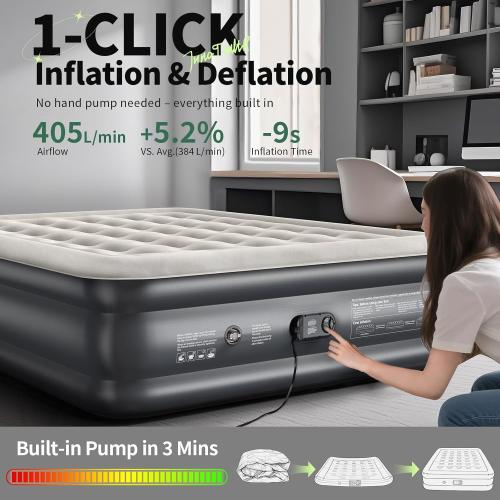 InnoTruth Air Mattress Queen with Built in Pump, Inflatable Mattress Blow up Mattress, Family Choice Award Winner, 18 Colchones Inflables Foldable Air Bed for Guest & Home, Ideal for Camping, 650lbs