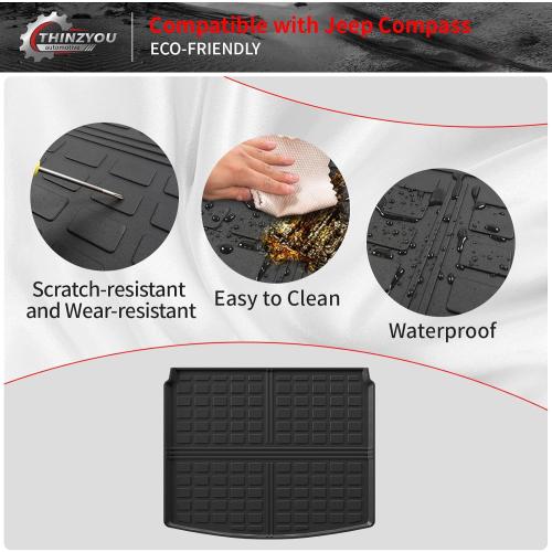 Floor Mats Compatible with 2017-2025 2026 Jeep Compass Trunk Mat Cargo Liner Cargo Mat TPE All Weather Back Seat Cover Protector 2024 Compass Accessories (Trunk Mat Backrest Mats Floor Mats)