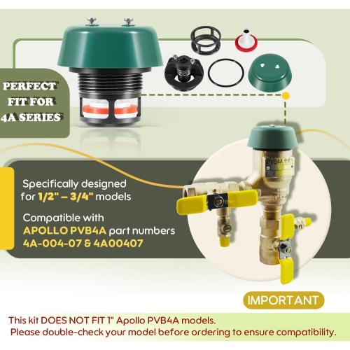 1/2 - 3/4 Top Half Repair Kit for PVB4A, 4A00407 Poppet and Bonnet Parts Kit Replacement for Apollo Conbraco, Compatible with 4A504A2F, 4ALF504A2F Pressure Vacuum Breaker