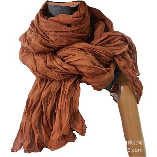 Solid Color Pleated Scarf Retro Green Thin Long Strip Shawl for Men and Women Winter Warm Silk Feel