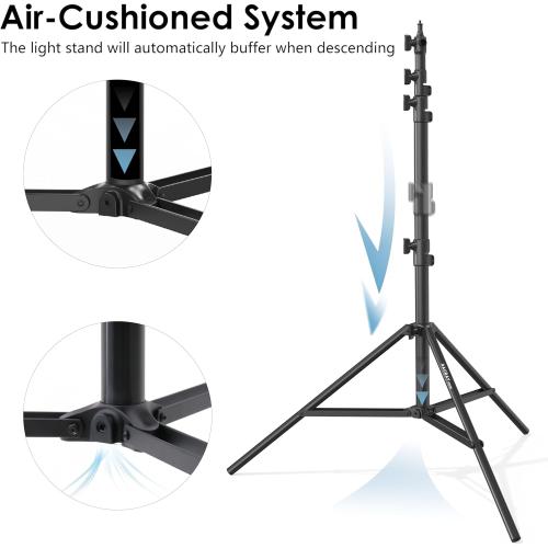 RAUBAY 10ft Light Stand with Air Cushion, Adjustable Heavy Duty Aluminum Photography Light Support with 1/4 & 3/8 Mount, Studio Lighting Tripod for Softbox, Video & Photography, Black (LT30-RB)