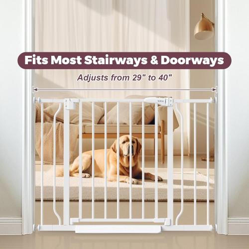 Cideny Baby Gate No Drilling, 29-40 Auto Close Dog Gate Indoor for Doorways & Stairs, Pressure Mounted Adjustable Pet Gate, Easy Walk Through Child Gate for Children & Pets Stroller Friendly, White