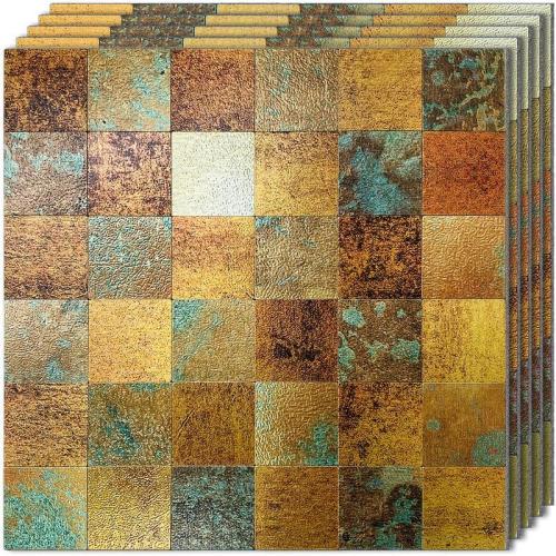 HomeyMosaic 10-Sheet Peel and Stick Backsplash Tile Stick on Kitchen Fireplace Bathroom Plaid in Rust Retro Copper