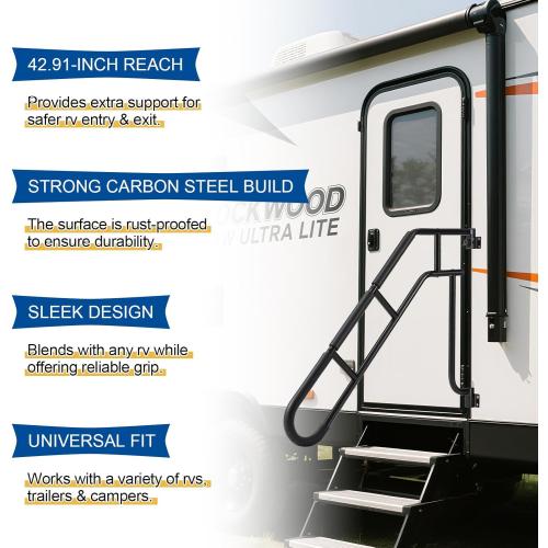 Dreyoo Extended Assist Rail, RV Handrail, RV Handle Grab Bar by Door, Camper Hand Rail, U Shaped Trailer Door Handle, Horizontal Length 34.88'' Ideal for Kids, Elderly and Pregnant Women