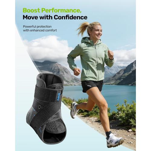 Quick Lace Up Ankle Brace with 2 Metal Support Stays, Breathable Stabilizer for Sprained Ankle, Slim Fit Ankle Support for Men & Women, Sports, Running, Basketball (Black, M)