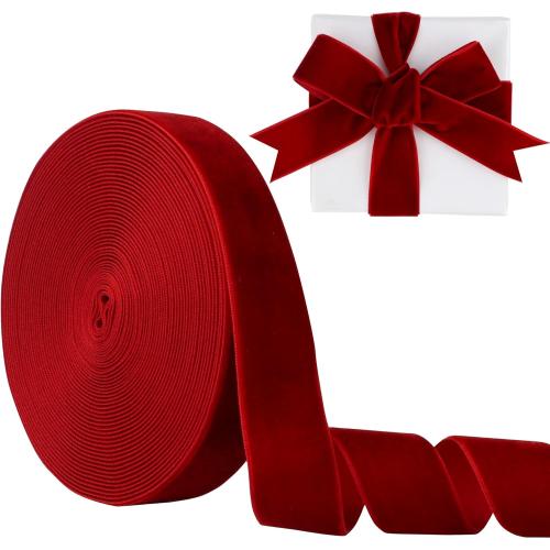 1 Inch Velvet Ribbon 10 Yards LVYOUIF Single-Sided Velvet Ribbon Trim Perfect for Christmas Trees Gift Wrapping Bouquets Wedding Decor and DIY Crafts Wine-239