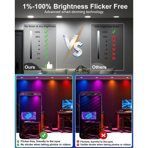 Smart Recessed Lighting 6 Inch RGBCW Color Changing 16W LED Downlight with Junction Box,1350 Lumen Recessed Ceiling Light Compatible with Alexa,Dimmable by Bluetooth Control -12Pack