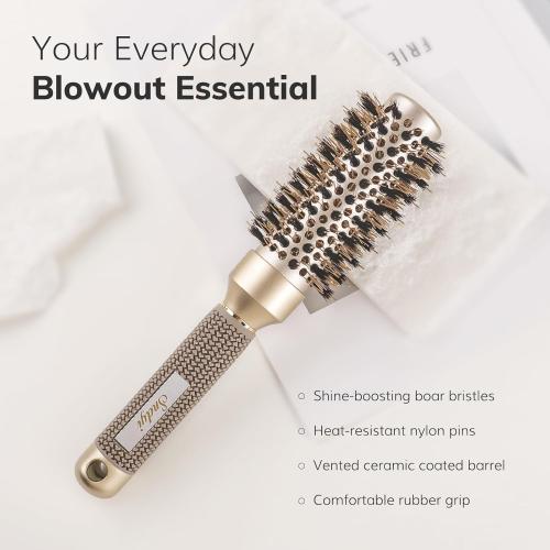 Sndyi Small Round Brush for Blow Out, 1.3 Inch Nano Thermal Ceramic Ionic Round Hair Brush with Boar Bristles, Boost Shine and Volume, For Short Hair with Quick Blow Drying and Salon Styling