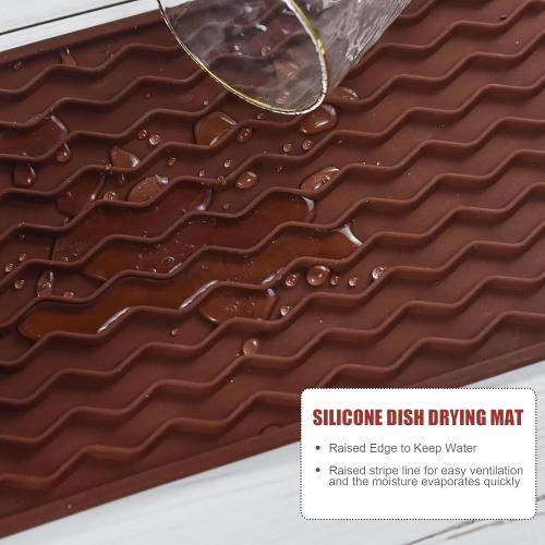 Silicone Dish Drying Mat, Non-Slip Easy Clean Sink Mat Large Heat-resistant Dish Drainer Mat for Kitchen Counter, Sink, Refrigerator or Drawer liner (12 x 6, COFFEE)