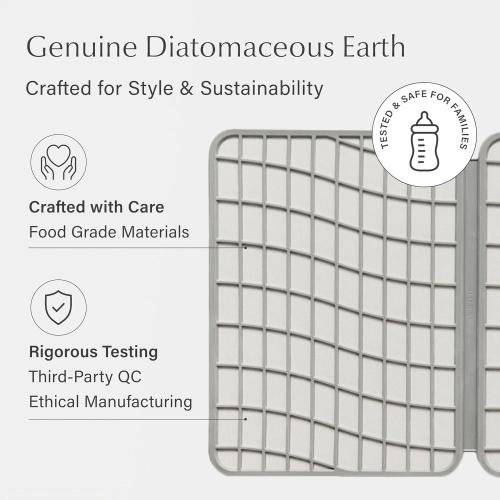Dorai Home Dish Pad - Collapsable Stone Dish Drying Mat with Diatomaceous Earth for Quick Drying - Ultra Absorbent - Encased in Woven Silicone - Eco-Friendly, Foldable - Large 24.6 x 16.5, Sandstone