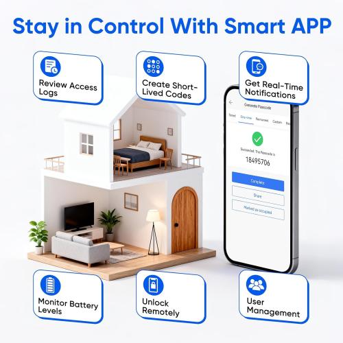 Smart Door Knob Fingerprint Door Lock with Keypad, Keyless Entry Deadbolt for Front Door, Smart Auto Lock Deadbolt with Phone/Watch App Control, Biometric Fingerprint Gate Knob with 6 Ways to Unlock