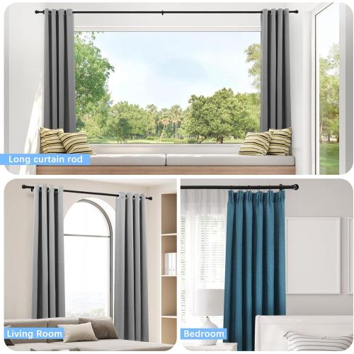 Curtain Rods for Windows 16 to 48 Inches, Curtain Rod Max Adjustable Length of 60 IN, 6/8 Diameter Drapery Rods Round Finials, Black, Pack of 1