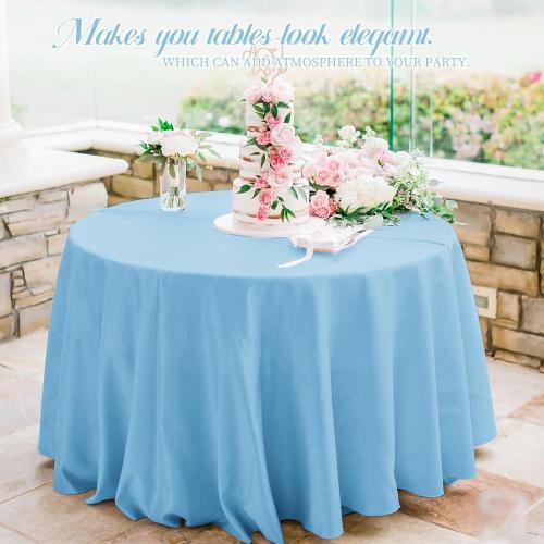 Light Blue Round Polyester Tablecloths