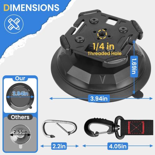 2/4Pcs Upgrade Heavy Duty Rotating Vacuum Suction Cups Anchor Hooks with 2/4Pcs Buckles,Large Hook Suction Cup Hangers,Strong Suction Cup Hook for RV Awning Camping,Window Suction Cups with Hook