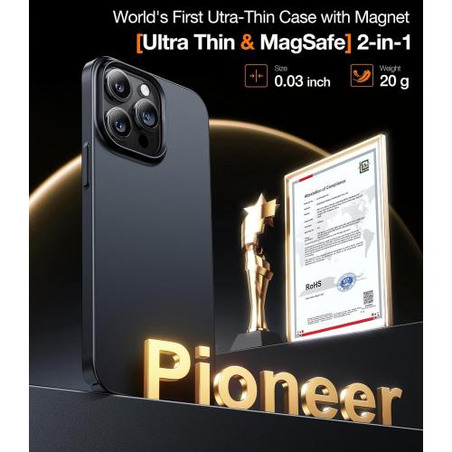 TORRAS Magnetic Slim-Fit for iPhone 14 Pro Max Phone Case, Ultra-Thin Case Compatible with MagSafe, Matte Hard PC Cover Protective Anti-Fingerprint Anti-Scratch 2022, Black