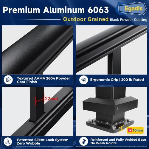 Egadis 3 Pack 2.56 in. x 2.56 in. x 39 in. Aluminum Deck Railing Post with Screws, Black Textured Outdoor Powder-Coat Finish Stair Post for Decks, Porches & Balconies (3 x 39in Posts)