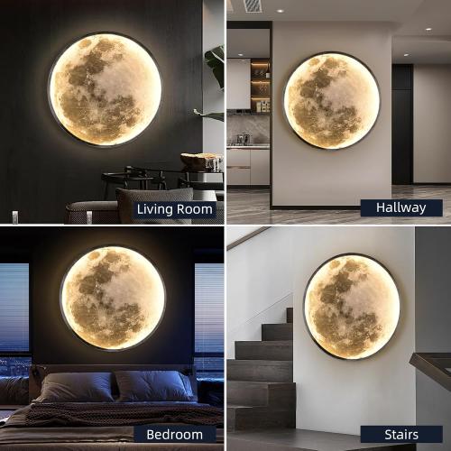 QIYIMEILUX 31.5 inch Large Moon Wall Sconce Plug in Dimmable Modern LED Wall Light with Remote Control 41W Black Wall Lamp Indoor Wall Mounted Lighting Ceiling Light for Living Room Bedroom