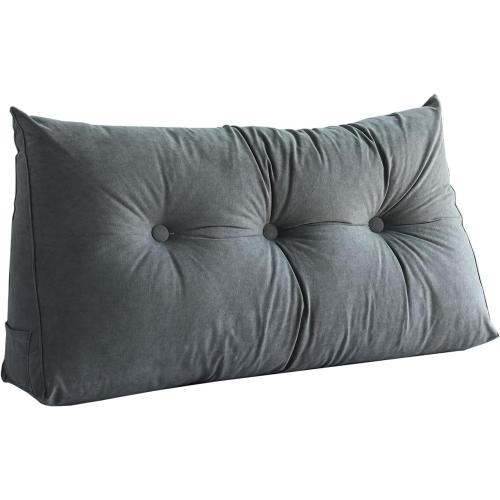 Grey Wedge Headboard Pillow for Sleeping Back Rest Pillows with Removable Cover Triangle Reading Pillow for Sitting in Bed, Gray