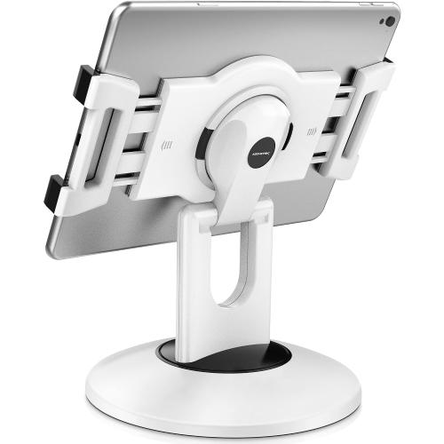 AboveTEK Retail Kiosk iPad Stand, 360° Rotating Commercial POS Tablet Stand, Fits 6-13 (Screens) iPad mini Pro-Business Swivel Tablet Holder, for Store Office Reception Kitchen Desktop (White)