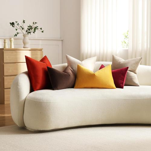 DEZENE Euro Sham Covers 24x24 Burnt Orange: Pack of 2 Cozy Soft Velvet Square Modern Luxury Decorative Throw Pillow Cases for Sofa Couch Living Room Bed Home Decor
