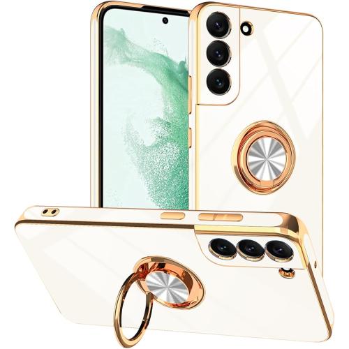 Tnarru Designed for Samsung Galaxy S22 Plus Case with Ring Stand, Support Magnetic Car Mount Rotating Finger Holder Soft TPU Cover Plating Edge Protective Slim Phone Case for Samsung S22  Plus White